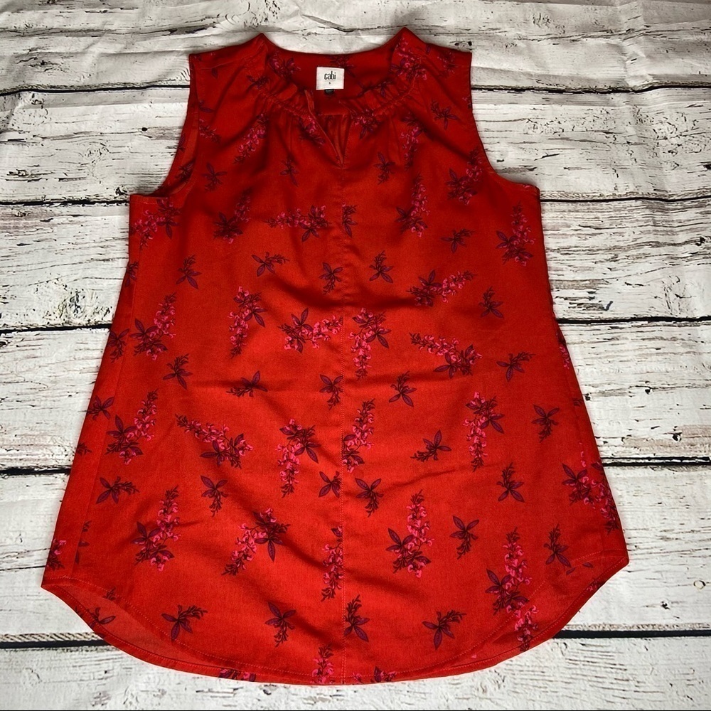 Cabi #5222 Red Floral Print Sleeveless Top Size S